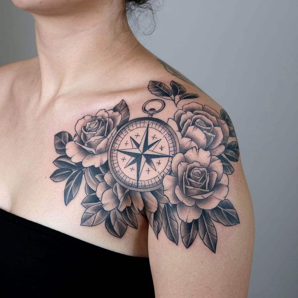 Compass with Flowers