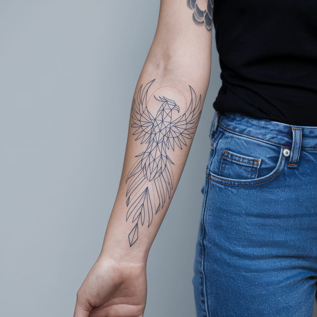 Geometric Phoenix on the Forearm