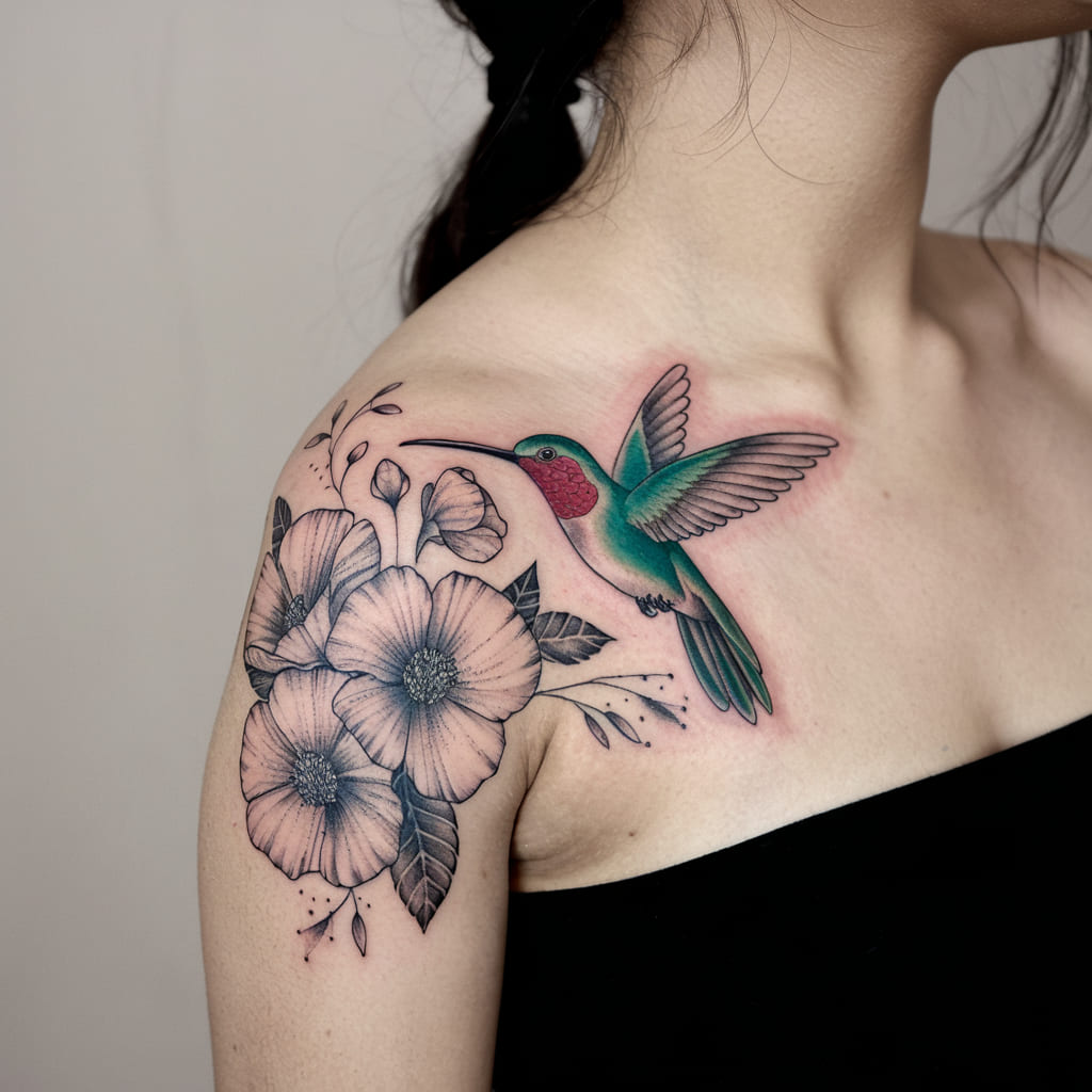 Hummingbird and Flowers