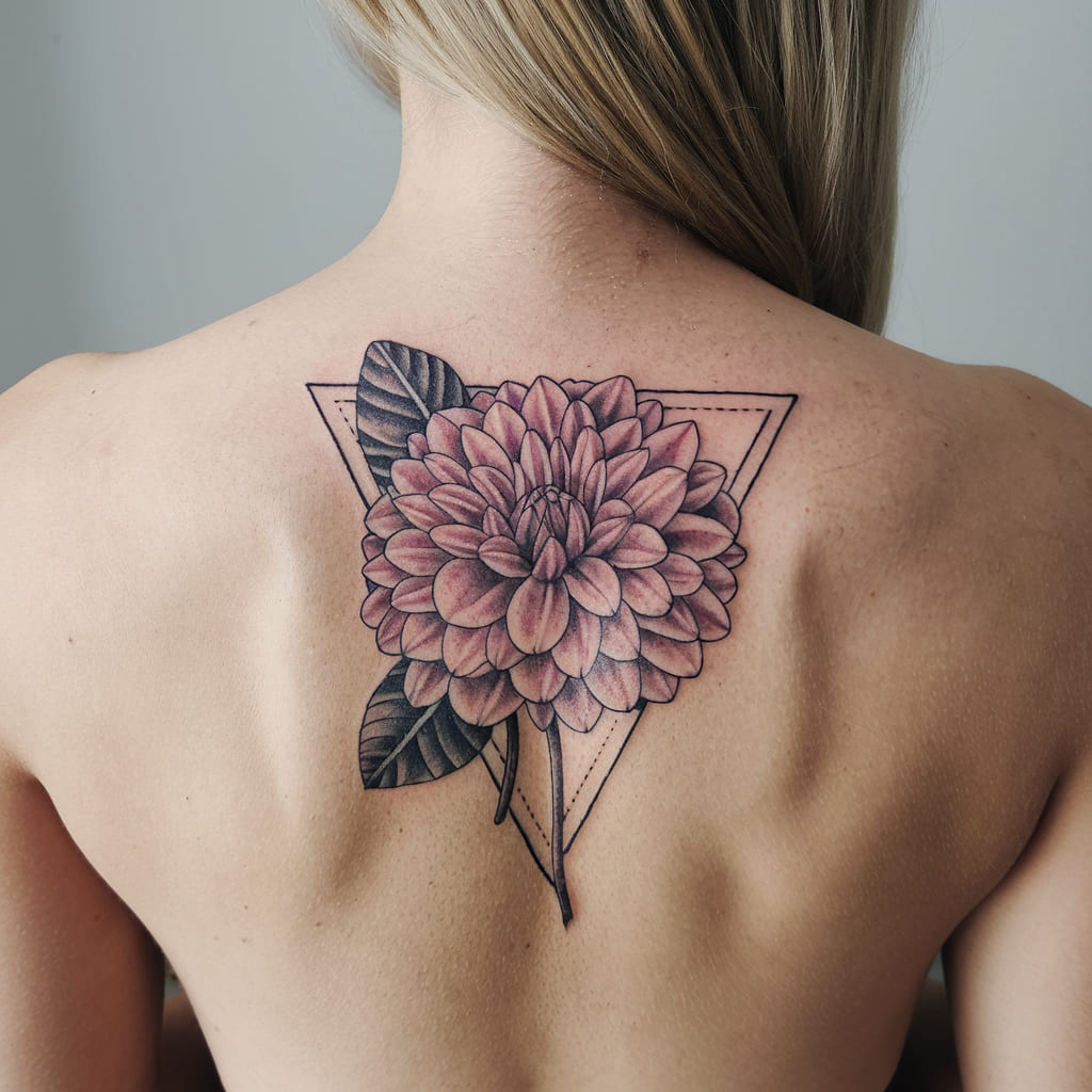 Lovely Dahlia in a Geometric Triangle on the Back