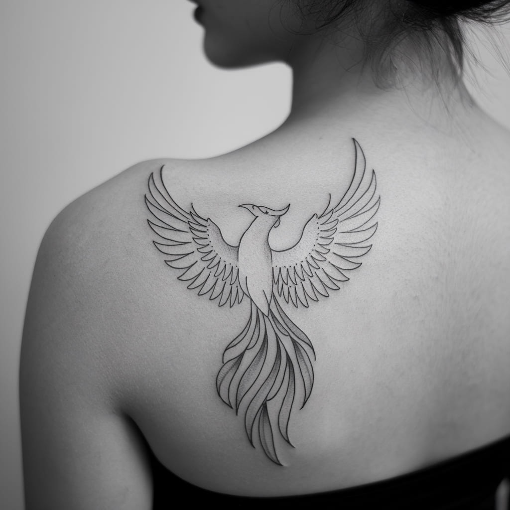 Minimalist Flying Phoenix on the Shoulder