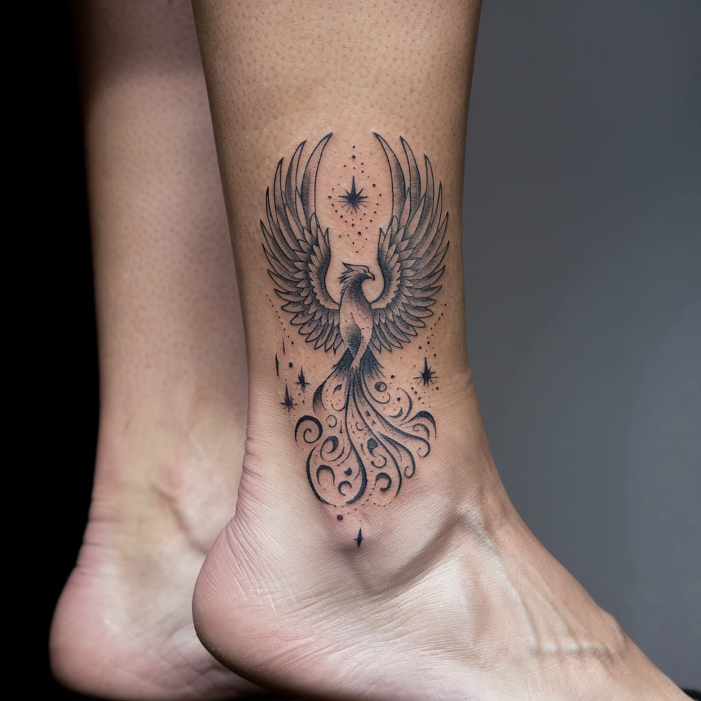 Phoenix Rising from Ashes on the Ankle