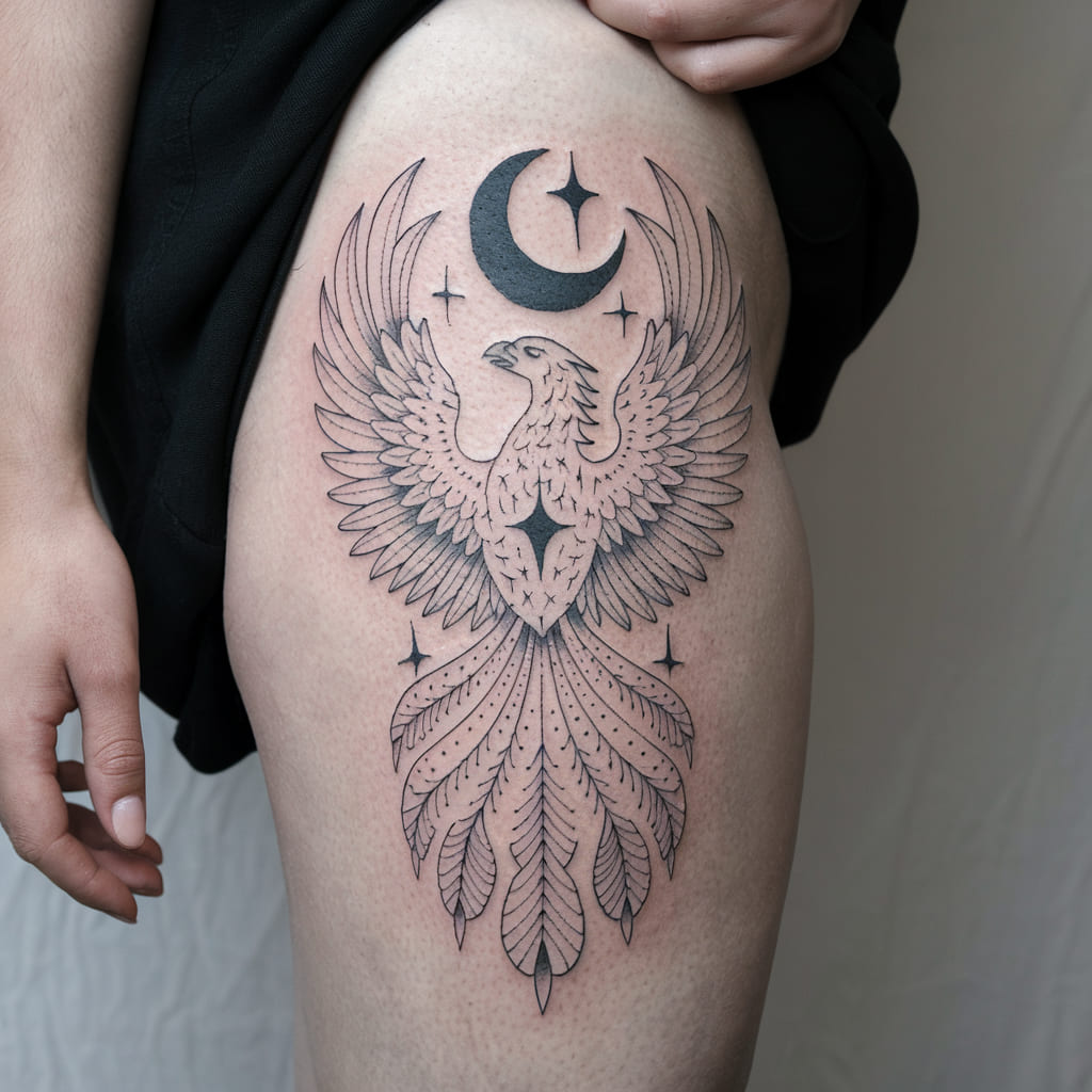 Phoenix with Moon on the Thigh