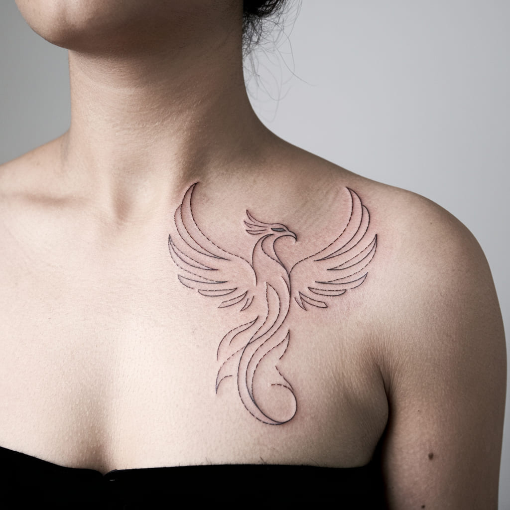 Single Line Phoenix on the Collarbone