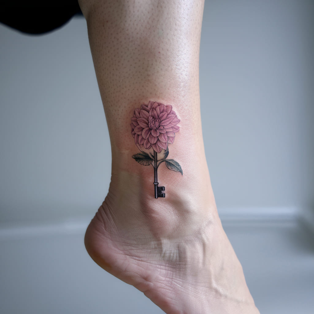 Tiny Dahlia and Key on the Ankle