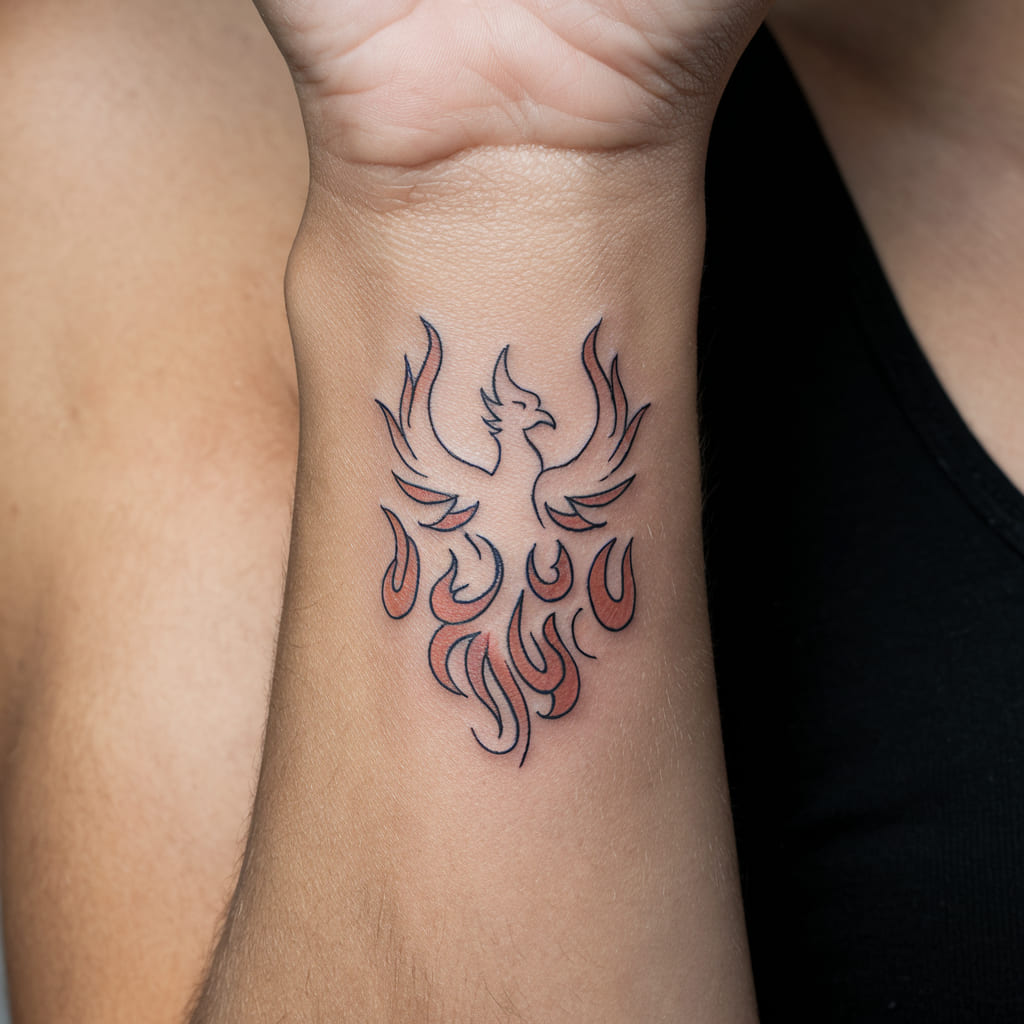 Tiny Phoenix Outline on the Wrist