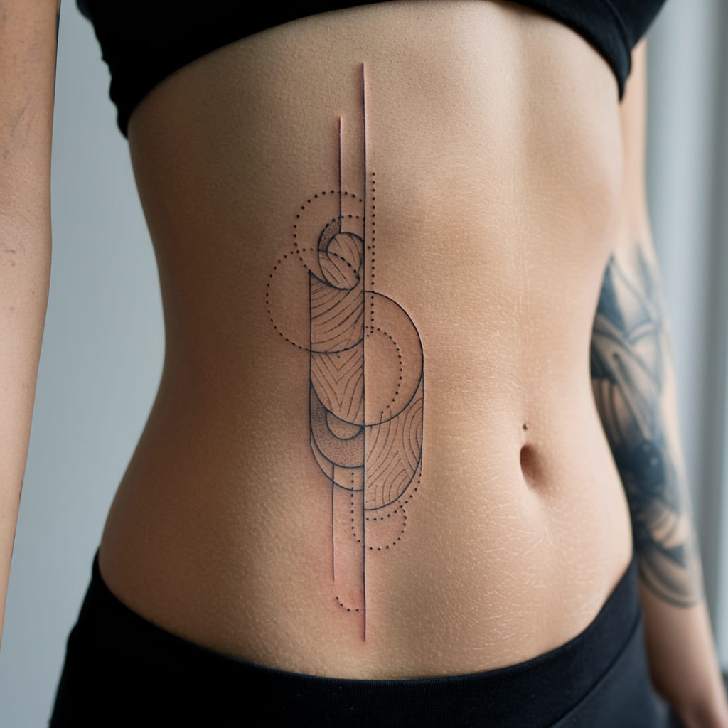 Abstract Geometric Patterns Waist Tattoo