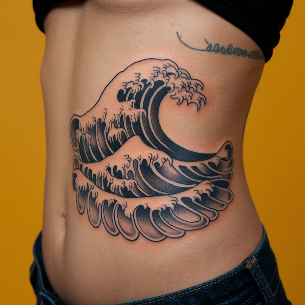 Abstract Waves Waist Tattoo