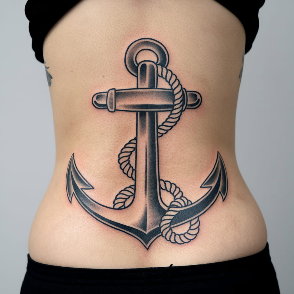 Anchor and Rope Waist Tattoo