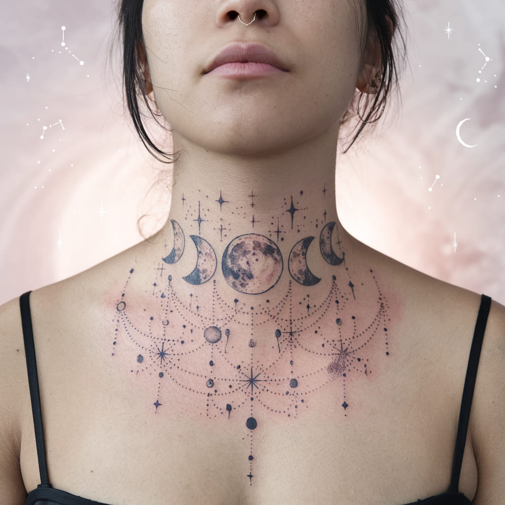 Celestial Moon Phase Neck Tattoo