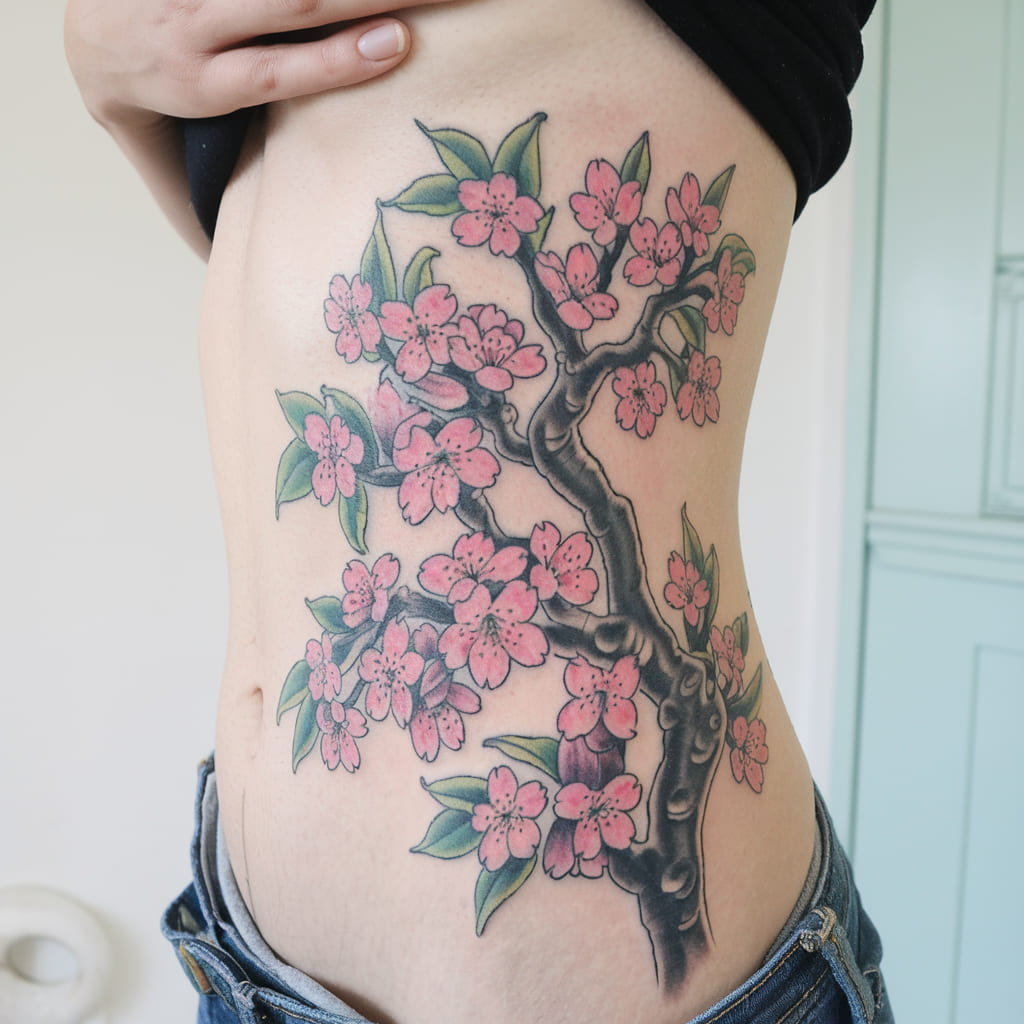 Cherry Blossom Waist Tattoo