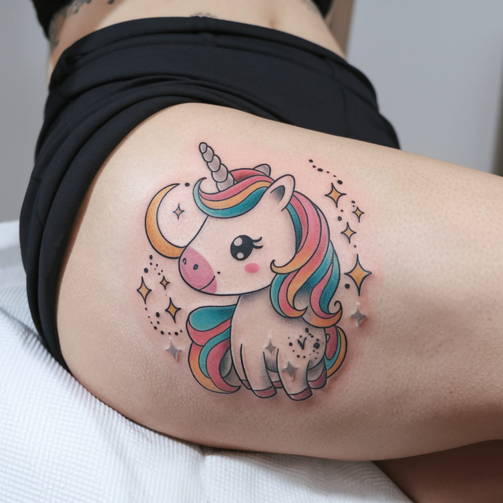 Chibi Unicorn with Stars and Moon