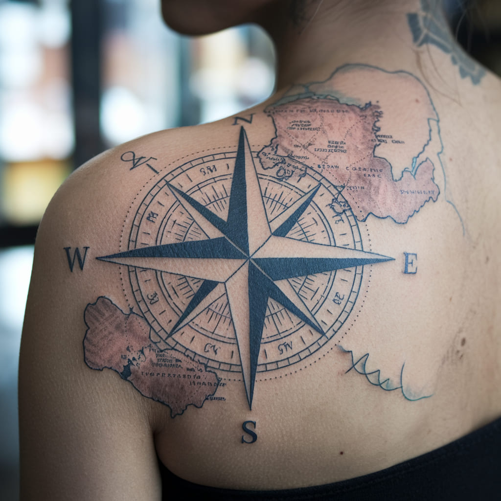 Compass Rose with Detailed Map