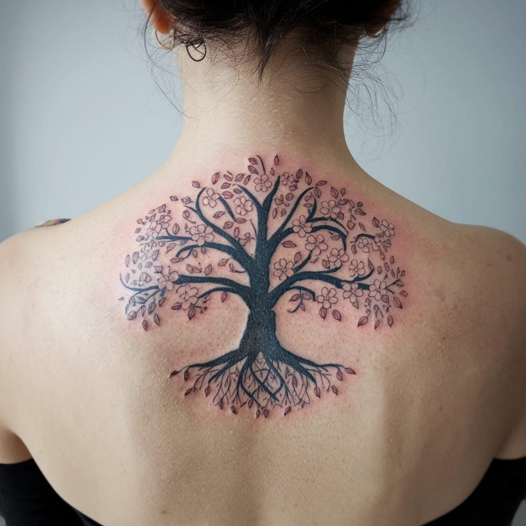 Family Tree with Blossoms Tattoo