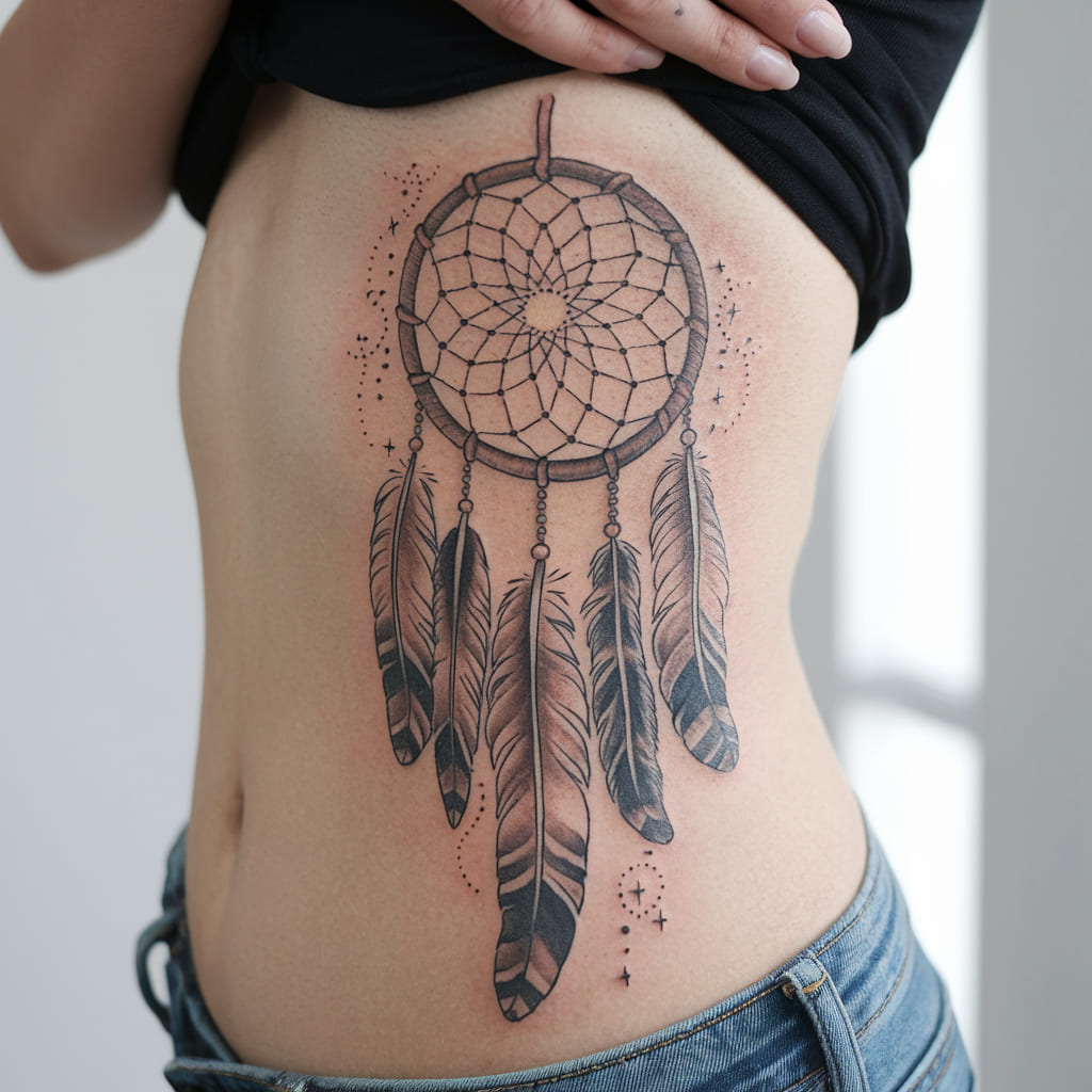 Feathered Dreamcatcher Waist Tattoo