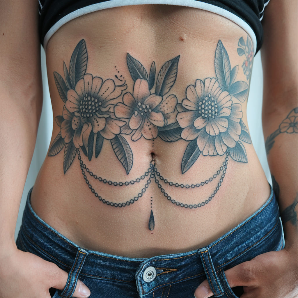 Floral Chain Waist Tattoo