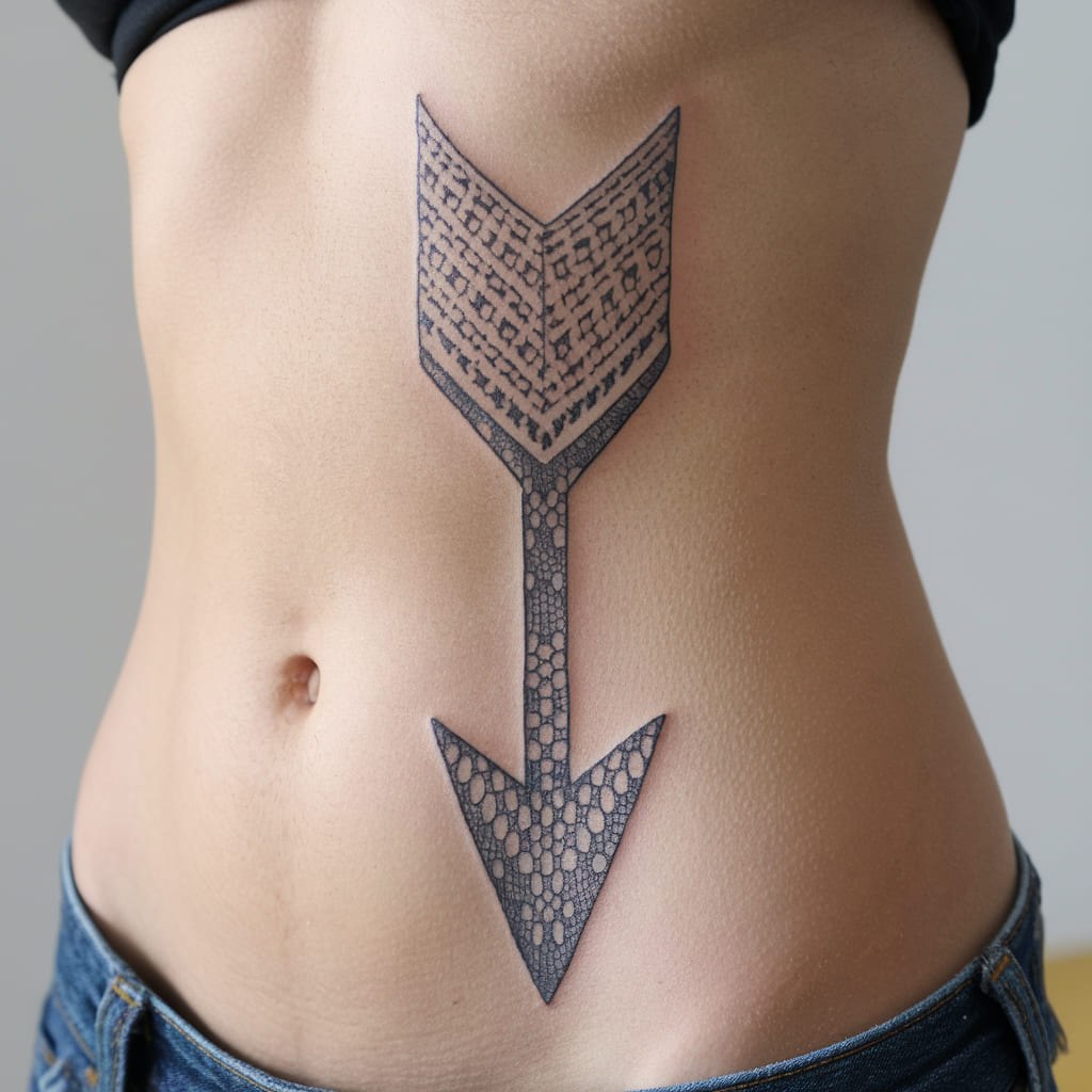 Lace-Patterned Arrow Waist Tattoo