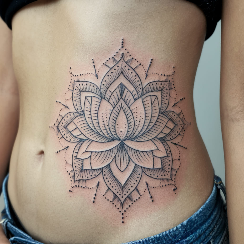 Lotus Mandala Waist Tattoo