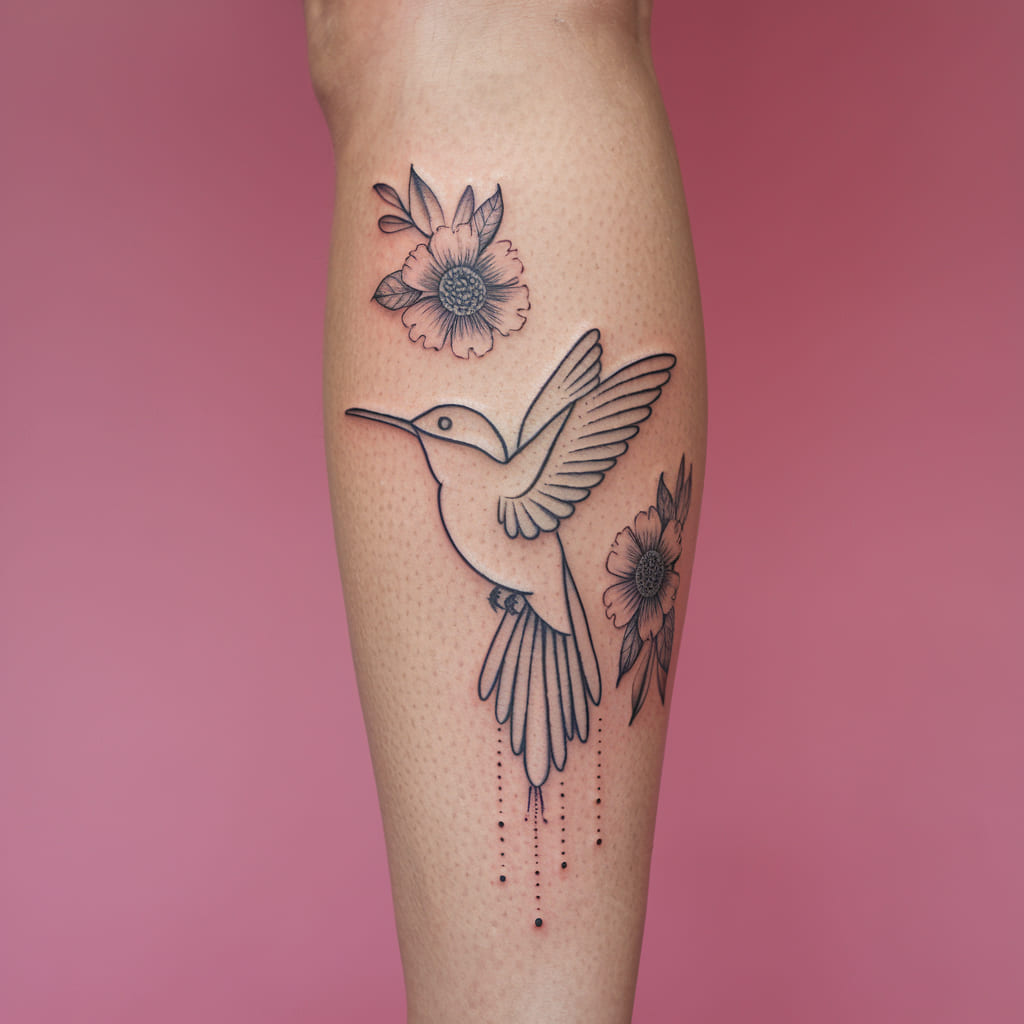 Minimalist Hummingbird with Floral Accents