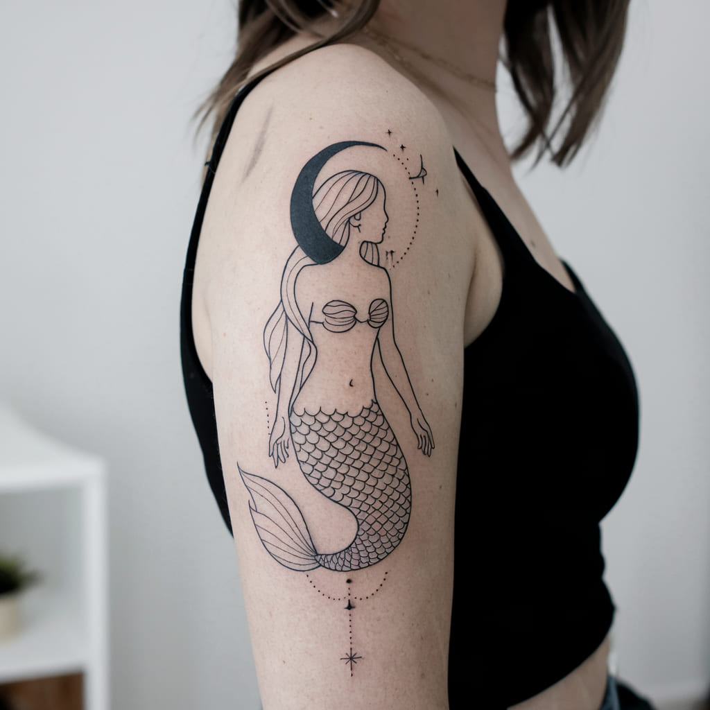 Minimalist Mermaid with Moon