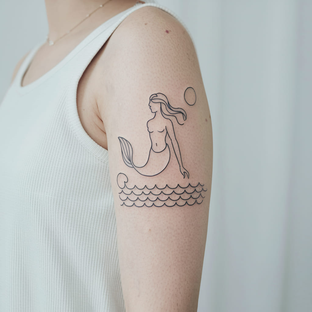 Minimalist Mermaid with Waves