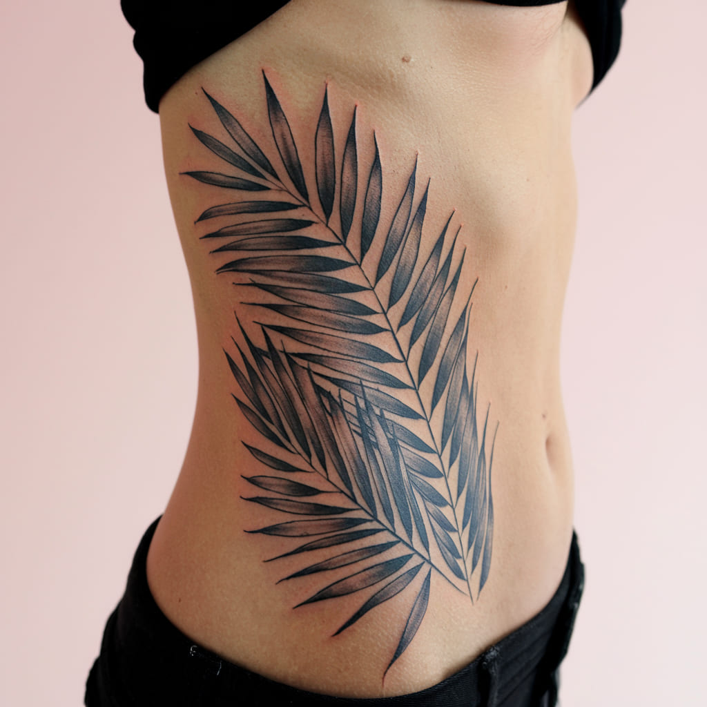 Palm Leaves Waist Tattoo