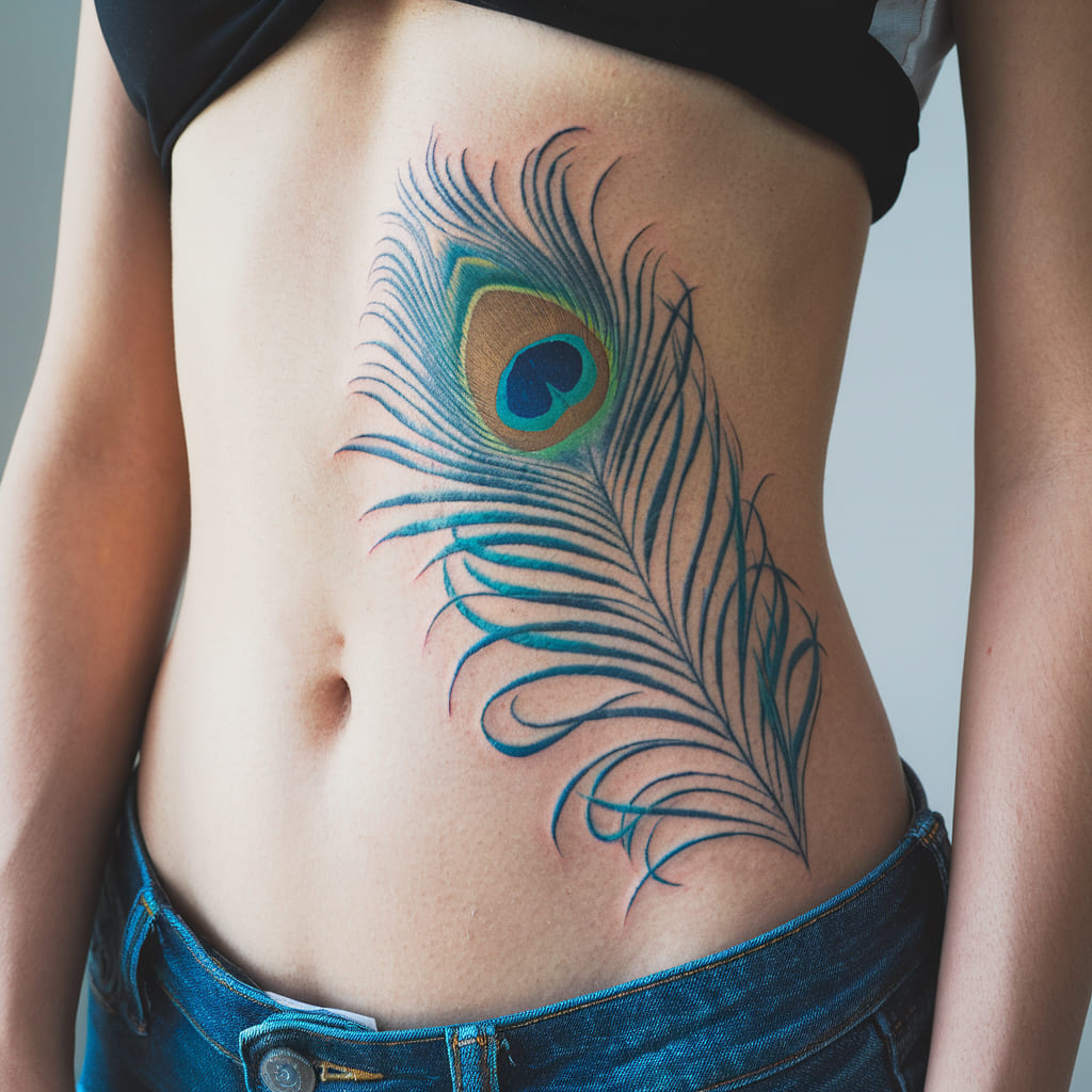 Peacock Feather Waist Tattoo