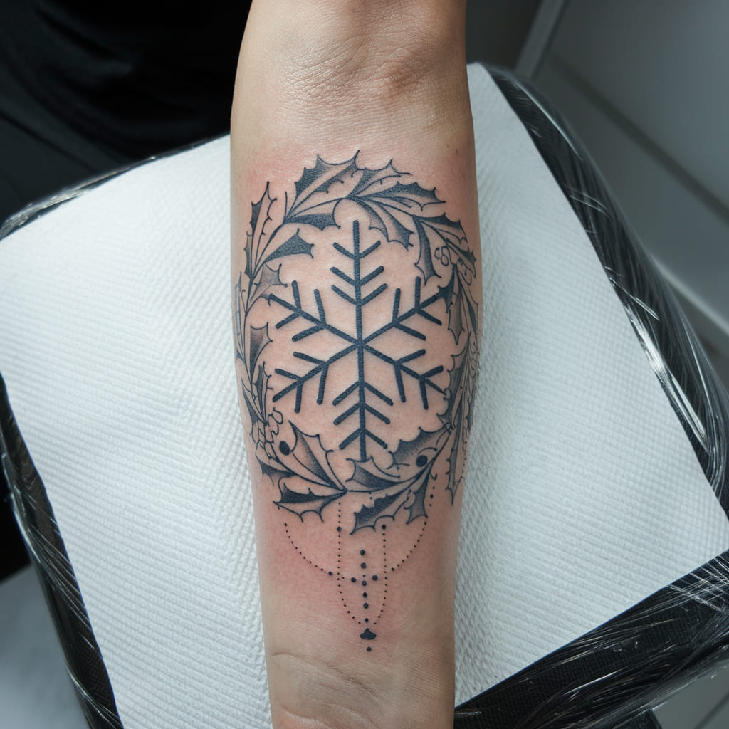 Snowflake and Wreath Tattoo