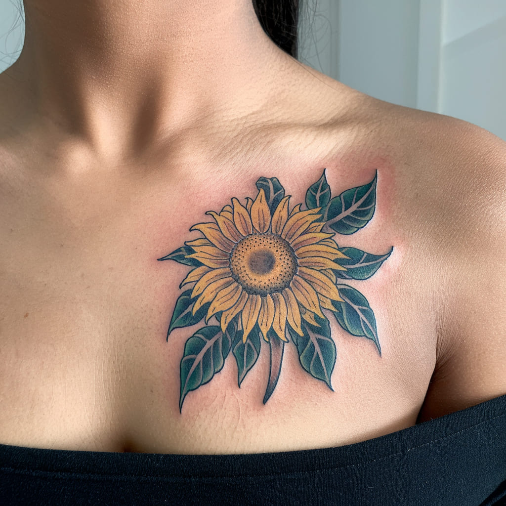 Sunflower Collarbone Tattoo