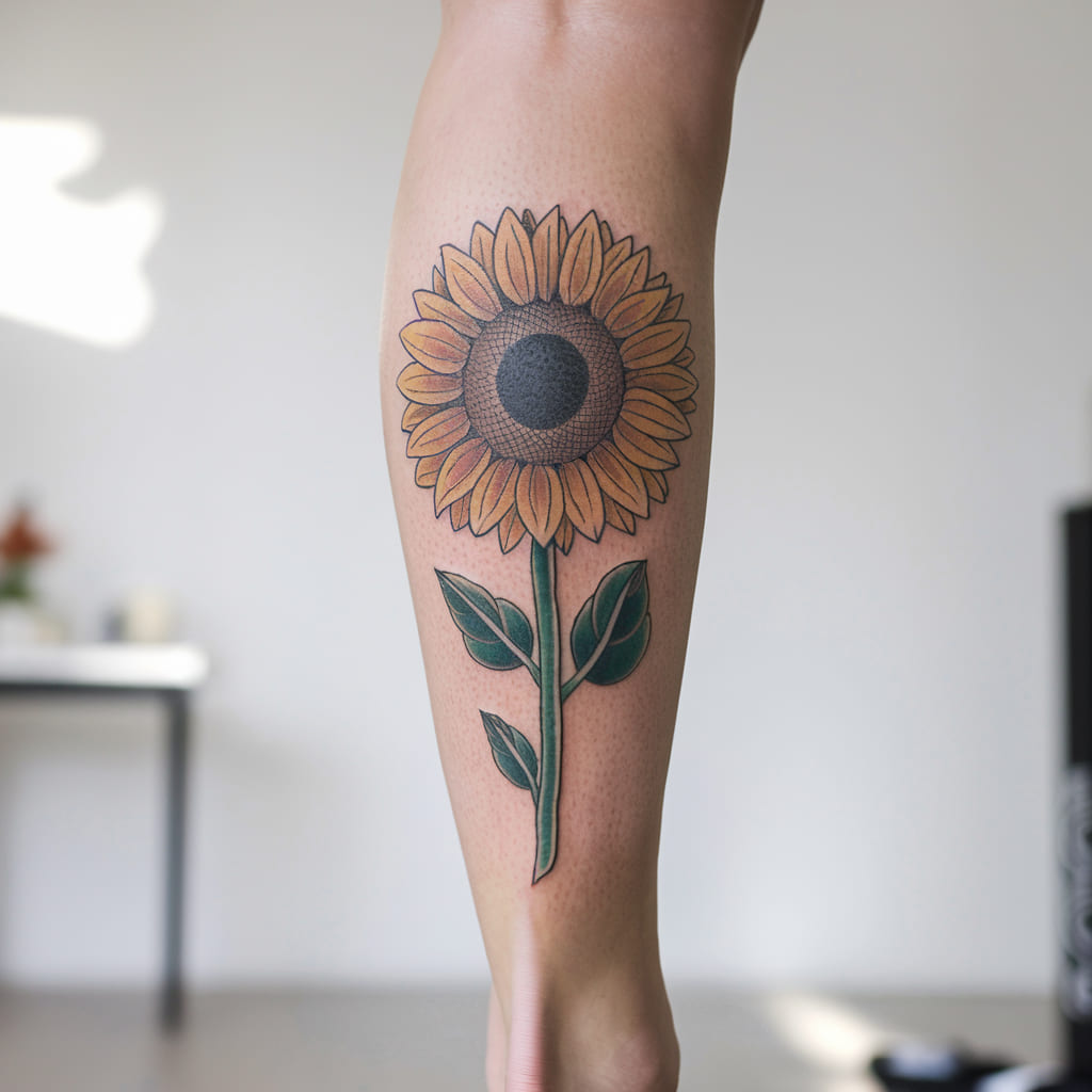 Sunflower Leg Tattoo