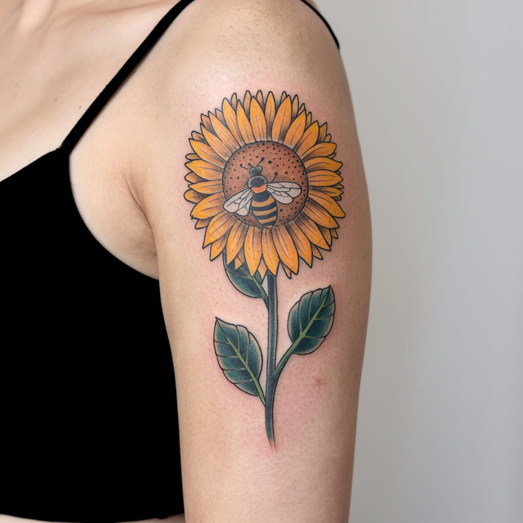 Sunflower and Bee Tattoo