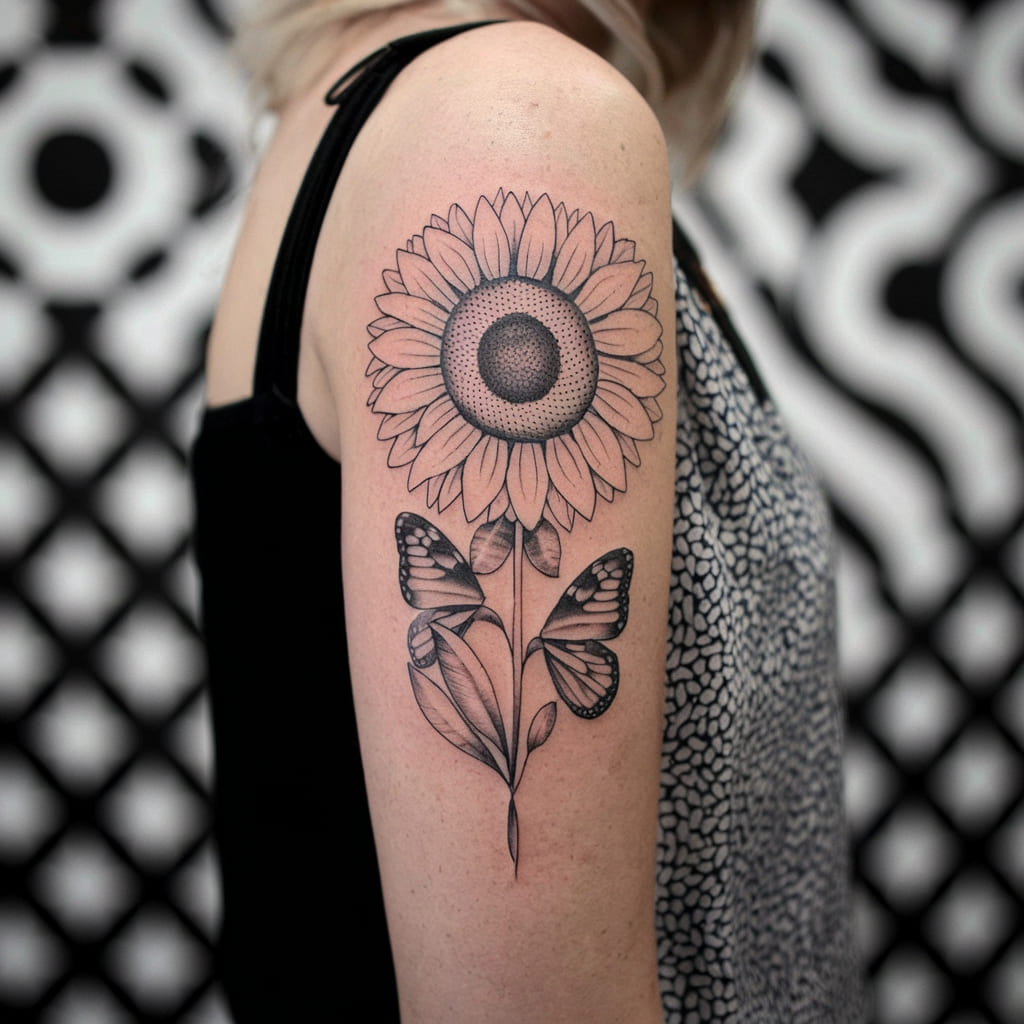 Sunflower with Butterfly Design