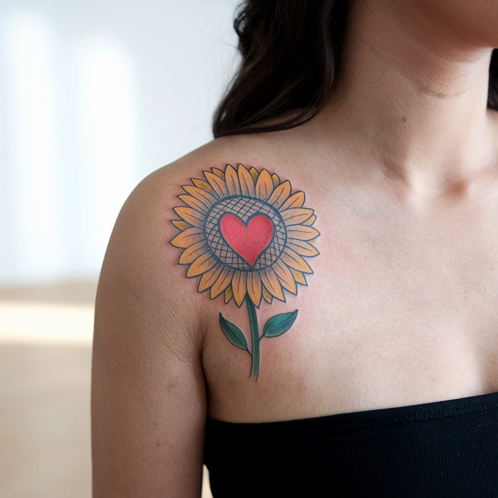 Sunflower with Heart Design