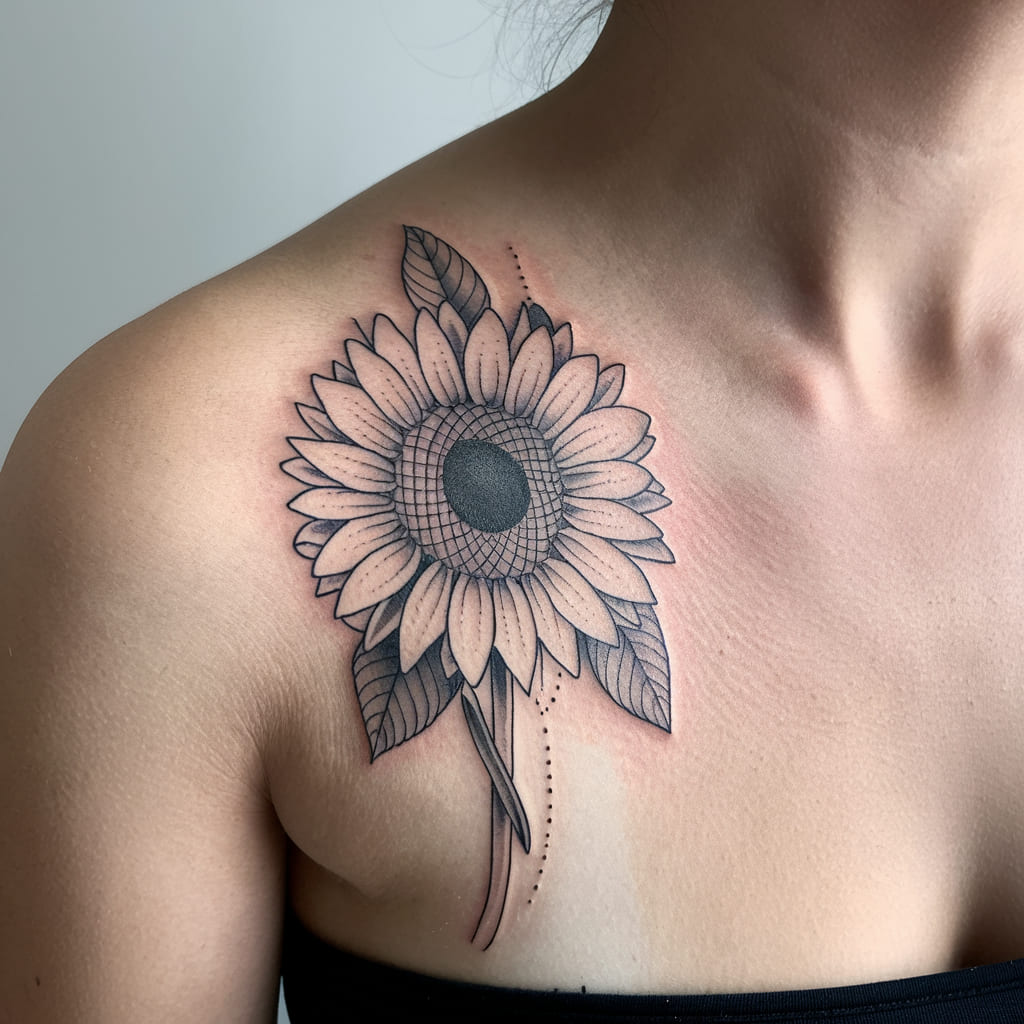 Sunflower with Leaves Tattoo