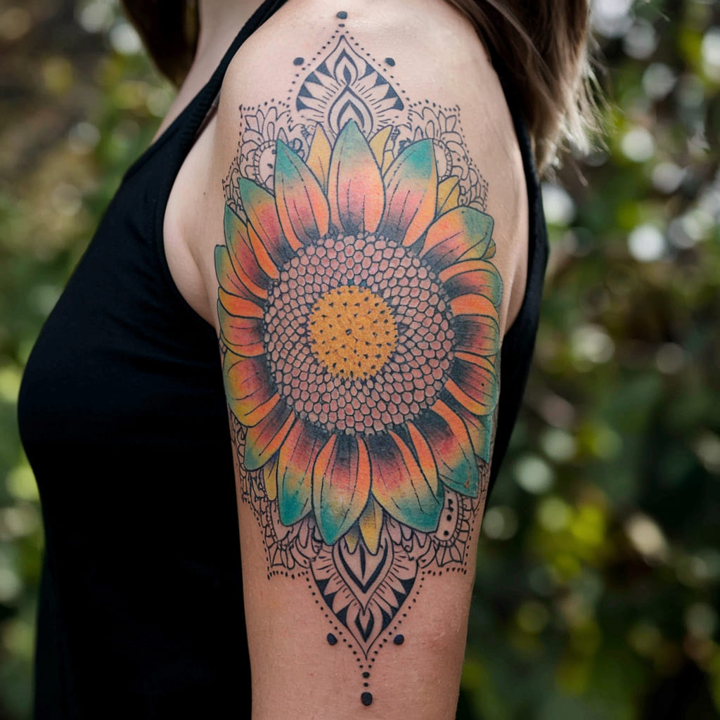 Sunflower with Mandala Elements