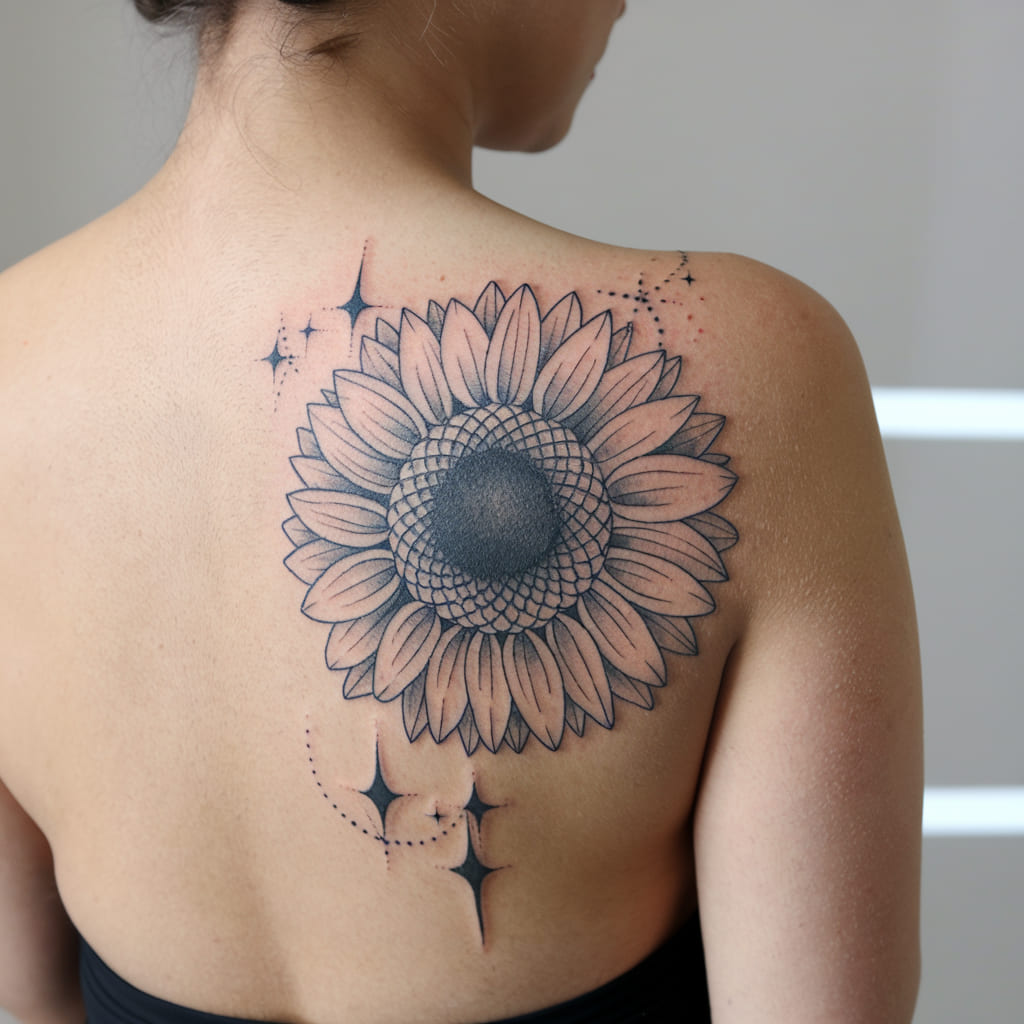 Sunflower with Stars Tattoo