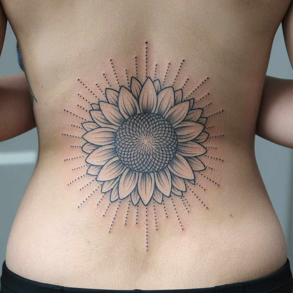 Sunflower with Sun Rays Tattoo