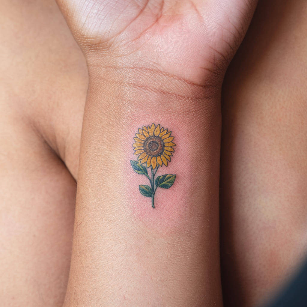 Tiny Sunflower Wrist Tattoo