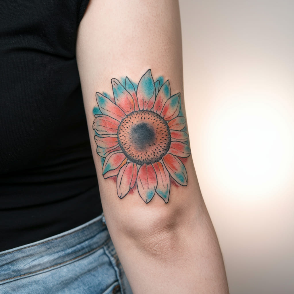 Watercolor Sunflower Tattoo