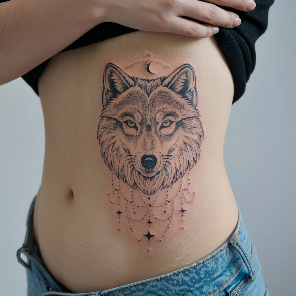 Wolf Moon Waist Tattoo